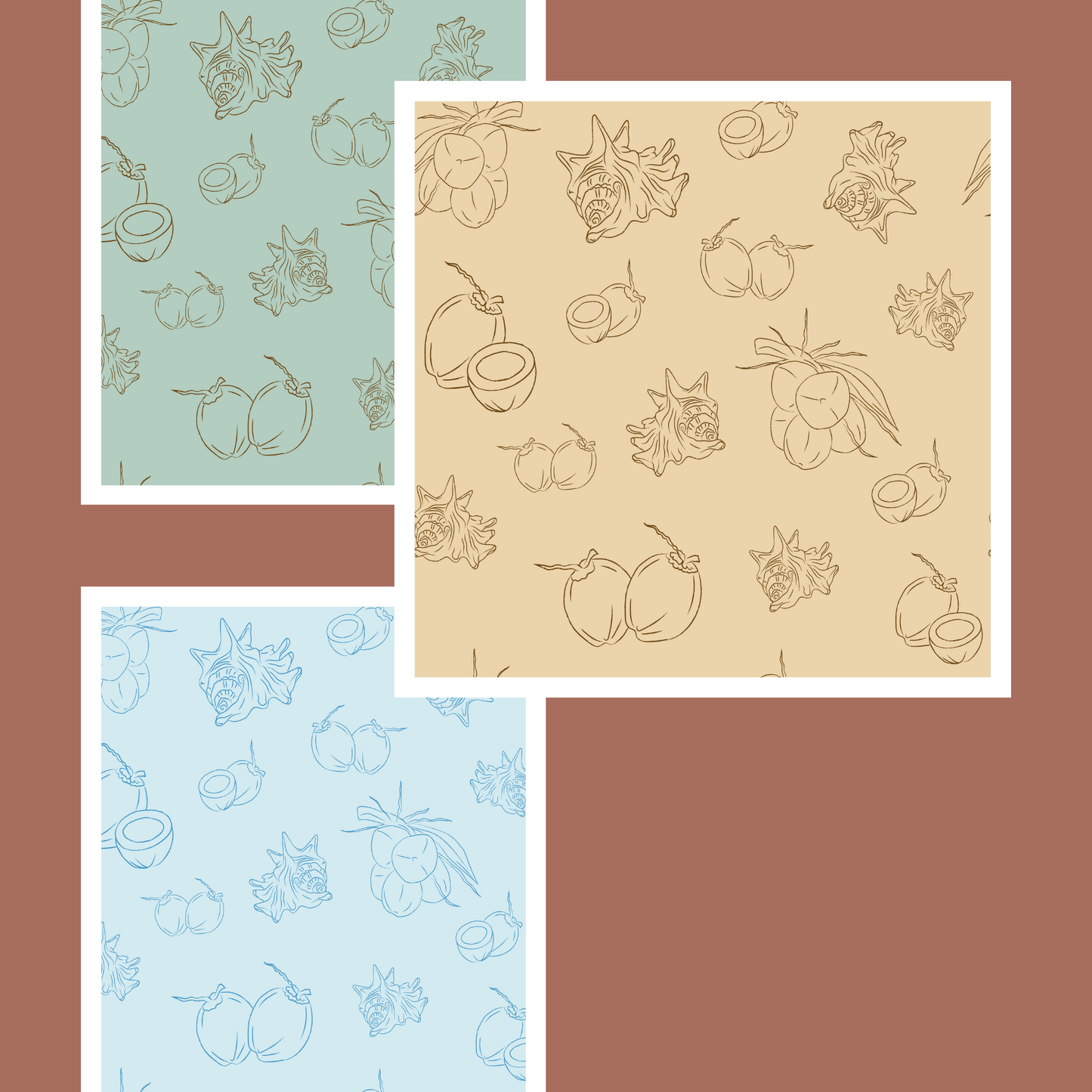 Conch Shells and Coconuts | Exclusive Seamless Pattern | One-of-a-Kind Surface Pattern for Creative Use