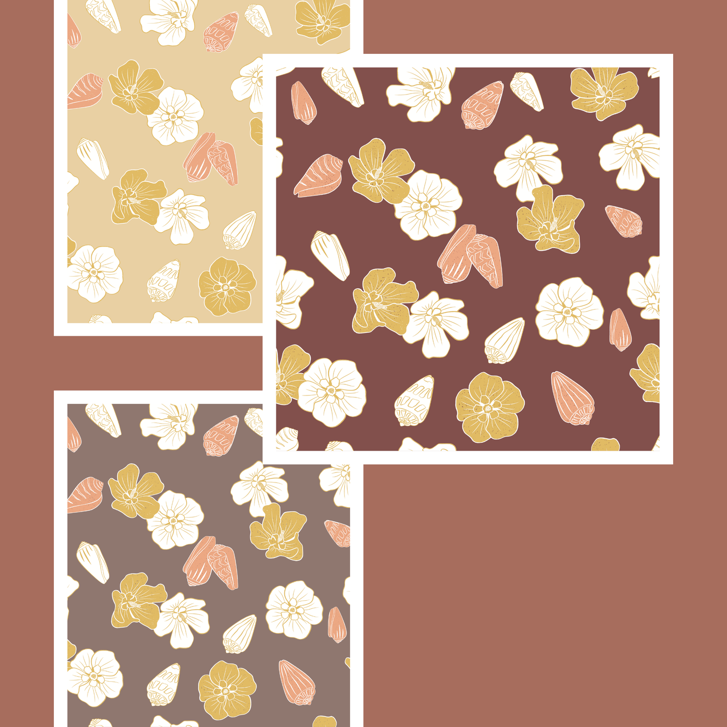 Hau Flowers and Cone Shells | Exclusive Seamless Pattern | One-of-a-Kind Surface Pattern for Creative Use